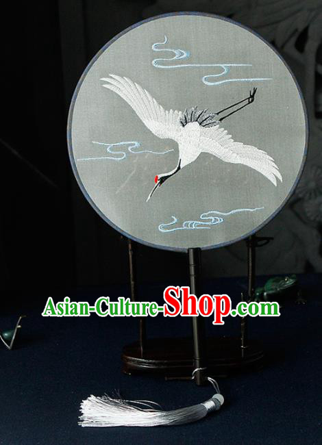Chinese Traditional Handmade Palace Fans Ancient Princess Embroidered Crane Round Fans for Women