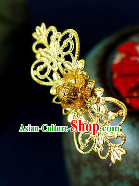 Traditional Chinese Wedding Hanfu Hair Clip Golden Hairpins Handmade Ancient Bride Hair Accessories for Women