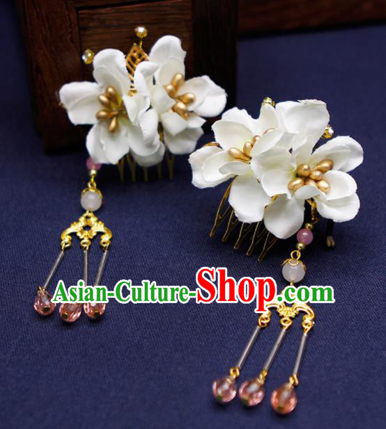 Traditional Chinese Handmade White Flowers Hair Combs Hairpins Ancient Princess Hair Accessories for Women