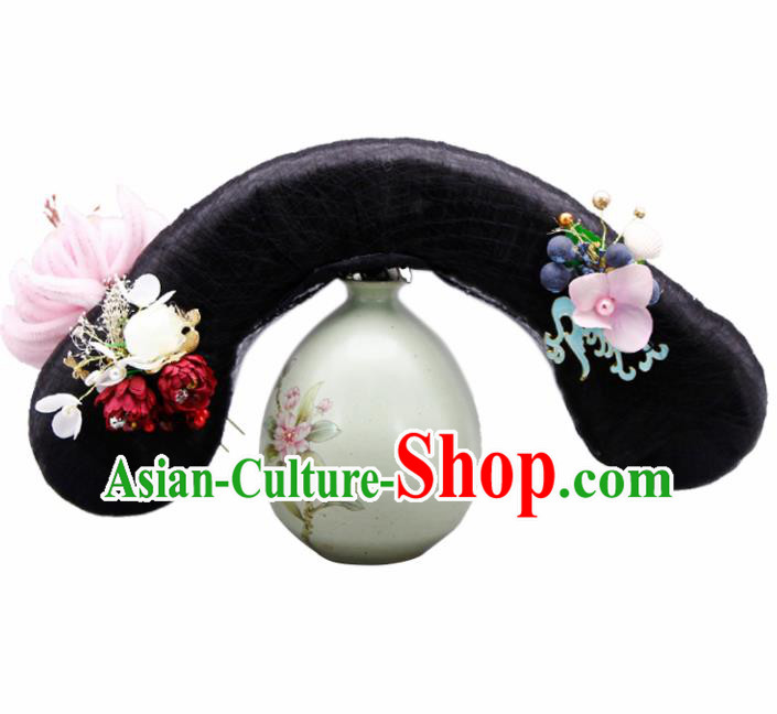 Traditional Chinese Handmade Ancient Wigs and Hairpins Headwear Qing Dynasty Princess Hair Accessories for Women