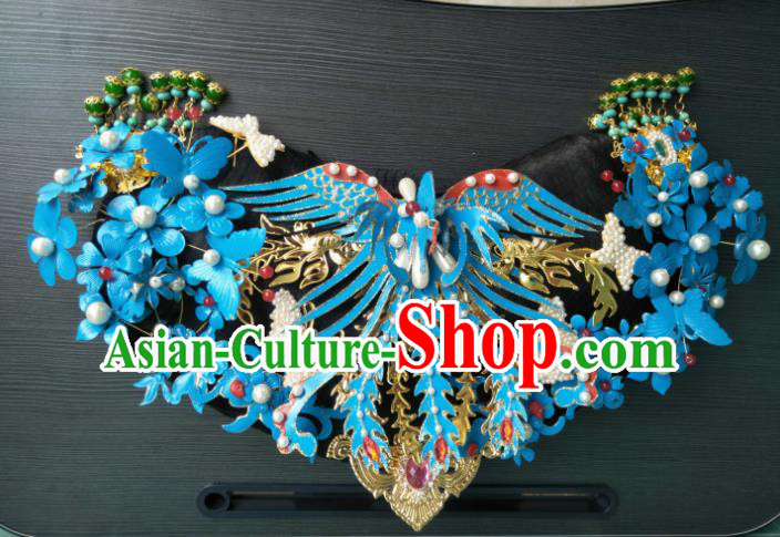 Traditional Chinese Handmade Qing Dynasty Queen Cloisonne Phoenix Coronet Hairpins Ancient Imperial Consort Hair Accessories for Women