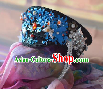 Chinese Qing Dynasty Manchu Imperial Consort Royal Hat Headwear Hairpins Ancient Handmade Queen Hair Accessories for Women