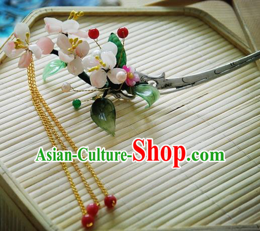 Handmade Chinese Ancient Princess Pink Peach Blossom Hairpins Tassel Hair Clip Headwear Hair Accessories for Women