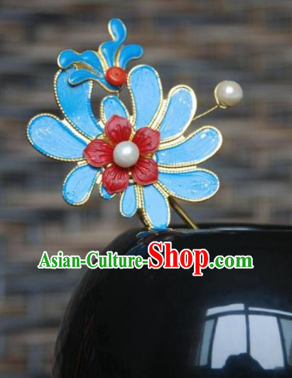 Handmade Chinese Ancient Princess Hairpins Blue Hair Clip Headwear Hair Accessories for Women