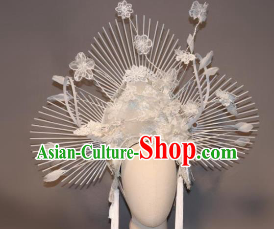 Handmade Halloween Stage Show Hair Accessories Brazilian Carnival Catwalks White Feather Hair Clasp Headdress for Women