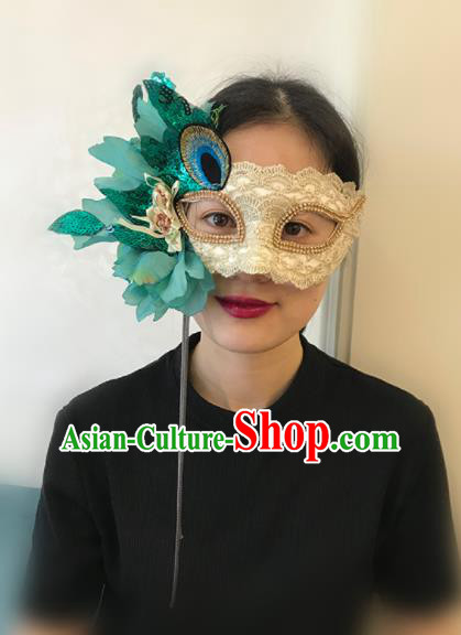Top Halloween Stage Show Accessories Brazilian Carnival Catwalks Green Flowers Face Mask for Women
