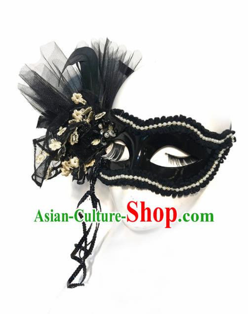 Top Halloween Stage Show Accessories Brazilian Carnival Catwalks Black Veil Face Mask for Women