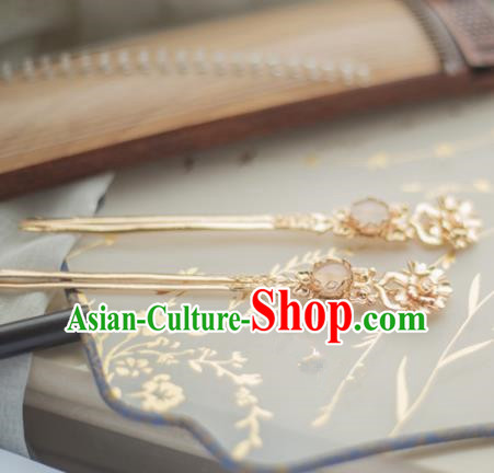 Chinese Handmade Hanfu Rose Chalcedony Hairpins Traditional Ancient Princess Hair Accessories for Women