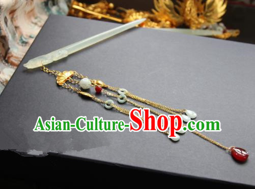 Chinese Handmade Hanfu Tassel Jade Hairpins Traditional Ancient Princess Hair Accessories for Women