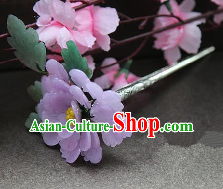 Chinese Handmade Hanfu Purple Peony Hairpins Traditional Ancient Princess Hair Accessories for Women