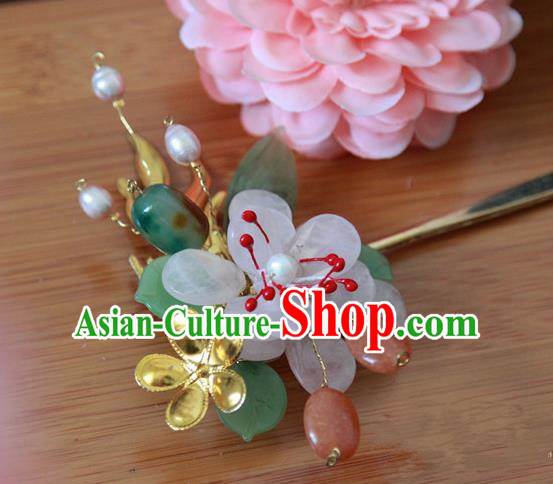 Chinese Handmade Hanfu Jade Peony Hairpins Traditional Ancient Princess Hair Accessories for Women