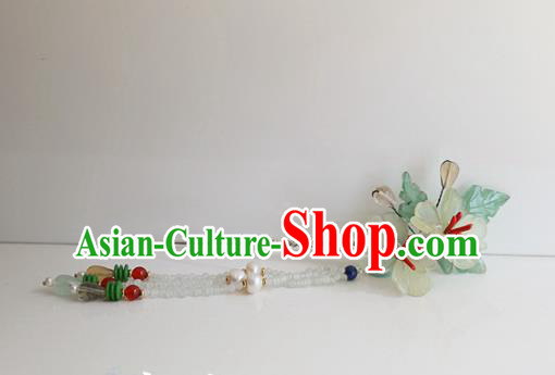 Chinese Handmade Hanfu Green Flowers Tassel Hairpins Traditional Ancient Princess Hair Accessories for Women