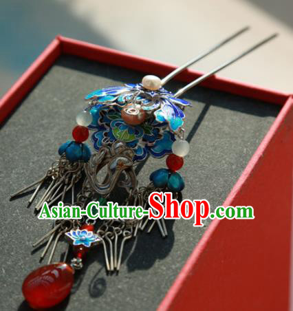 Chinese Handmade Hanfu Blueing Agate Hairpins Traditional Ancient Princess Hair Accessories for Women