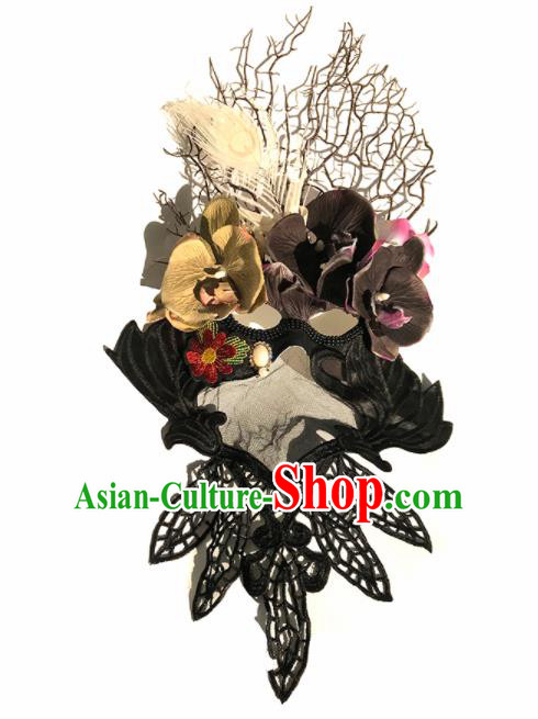 Top Halloween Stage Show Black Flowers Face Mask Brazilian Carnival Catwalks Accessories for Women