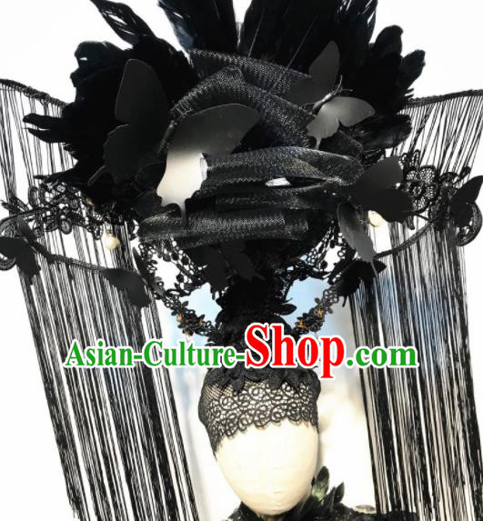 Halloween Handmade Stage Show Black Feather Tassel Hair Clasp Hair Accessories Brazilian Carnival Catwalks Headdress for Women