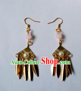 Handmade Chinese Classical Golden Ear Accessories Ancient Princess Hanfu Earrings for Women