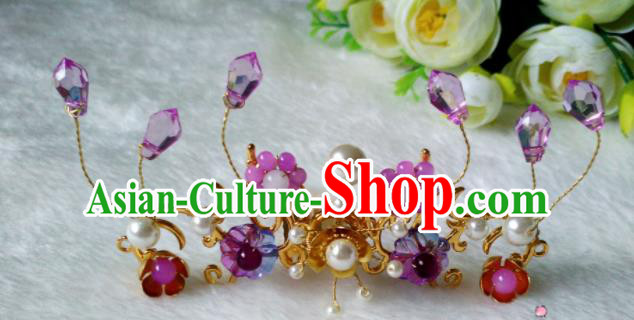 Chinese Handmade Hanfu Palace Purple Crystal Hair Comb Hairpins Traditional Ancient Princess Hair Accessories for Women