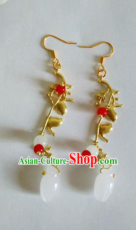Handmade Chinese Classical Jade Golden Ear Accessories Ancient Princess Hanfu Earrings for Women