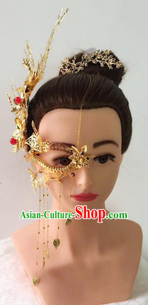 Chinese Handmade Hanfu Princess Wedding Accessories Ancient Swordswoman Golden Face Mask for Women