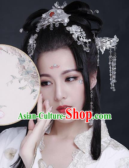 Traditional Chinese Handmade Hair Crown Tang Dynasty Hanfu Tassel Hairpins Ancient Imperial Consort Hair Accessories for Women