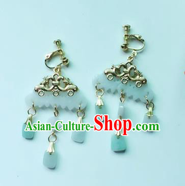 Handmade Chinese Classical Jade Tassel Ear Accessories Ancient Princess Hanfu Earrings for Women