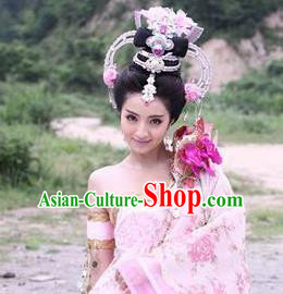 Handmade Chinese Traditional Hanfu Hairpins Pink Phoenix Coronet Ancient Tang Dynasty Imperial Consort Hair Accessories for Women