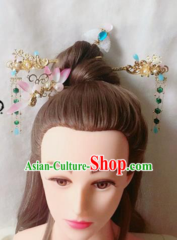 Handmade Chinese Traditional Hanfu Jade Hairpins Tassel Step Shake Ancient Tang Dynasty Queen Hair Accessories for Women