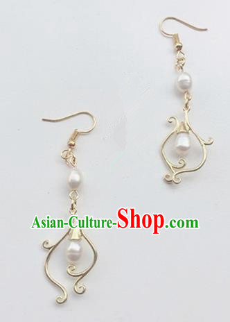 Handmade Chinese Classical Pearls Golden Ear Accessories Ancient Princess Hanfu Earrings for Women