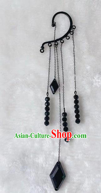 Handmade Chinese Classical Black Ear Accessories Ancient Princess Hanfu Earrings for Women