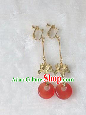 Handmade Chinese Classical Agate Ring Ear Accessories Ancient Princess Hanfu Earrings for Women
