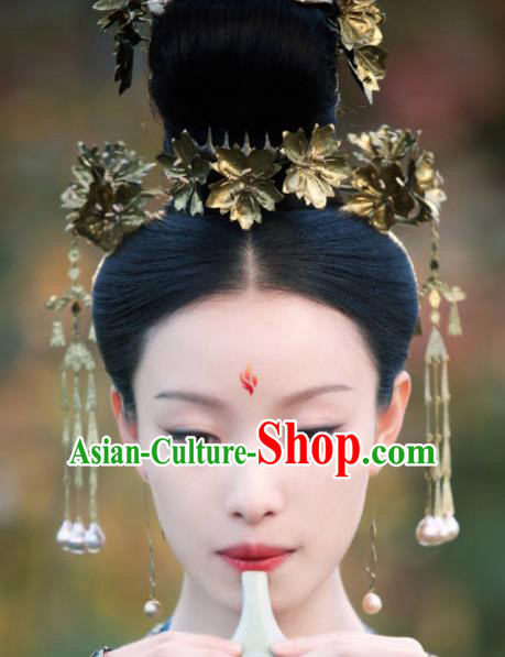 Chinese Handmade Hanfu Tang Dynasty Hair Crown Royal Lady Golden Hairpins Traditional Ancient Imperial Consort Hair Accessories for Women