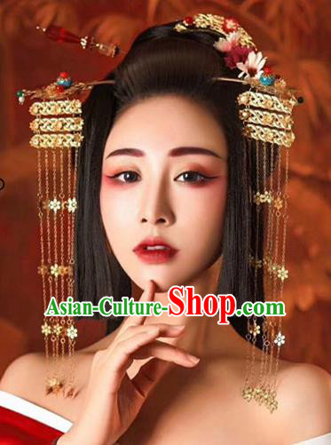Chinese Handmade Hanfu Tang Dynasty Tassel Hair Clip Palace Lady Hairpins Traditional Ancient Imperial Consort Hair Accessories for Women