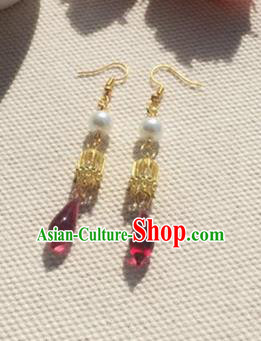 Handmade Chinese Classical Red Ear Accessories Ancient Princess Hanfu Earrings for Women