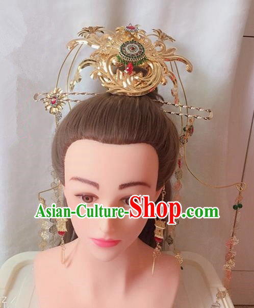 Chinese Handmade Hanfu Tang Dynasty Palace Tassel Phoenix Coronet Hairpins Traditional Ancient Imperial Consort Hair Accessories for Women