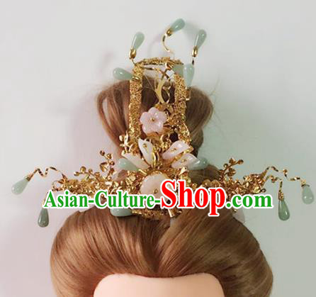 Handmade Chinese Palace Jade Tassel Phoenix Coronet Princess Hairpins Ancient Traditional Hanfu Hair Accessories for Women