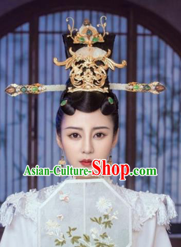 Handmade Chinese Palace Queen Jade Phoenix Coronet Hairpins Ancient Traditional Hanfu Hair Accessories for Women