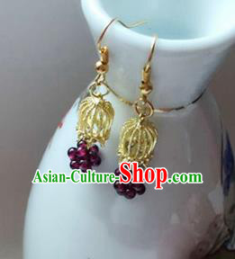 Handmade Chinese Classical Grape Tassel Ear Accessories Ancient Princess Hanfu Earrings for Women