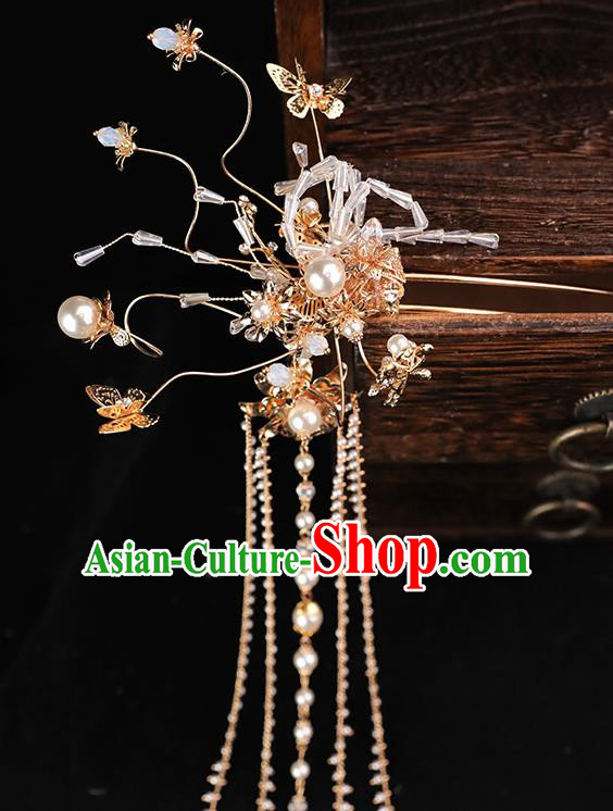 Handmade Chinese Wedding Butterfly Hair Crown Hairpins Ancient Traditional Hanfu Hair Accessories for Women