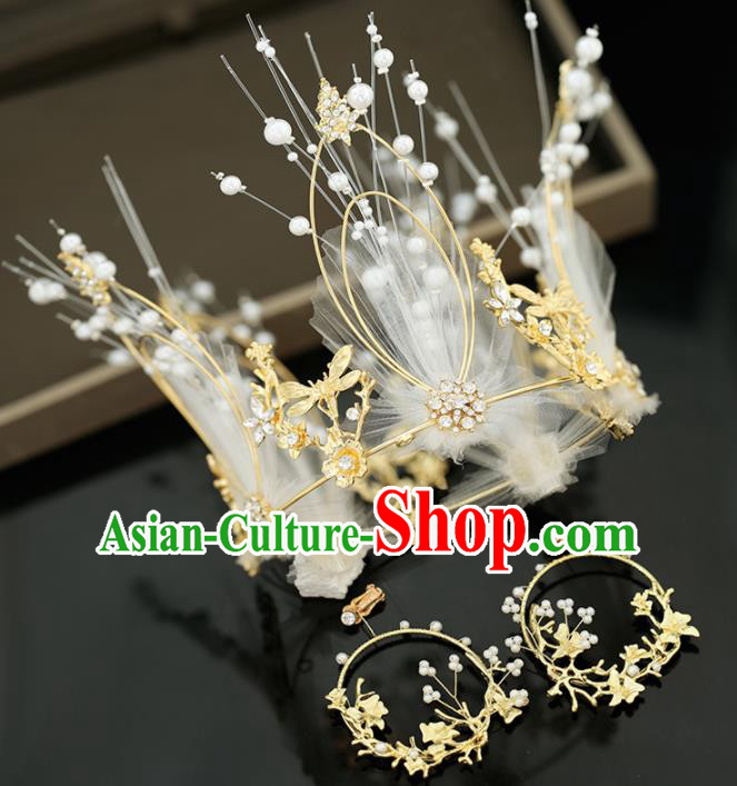 Top Grade Handmade Baroque Bride Silk Flower Royal Crown Princess Wedding Hair Accessories for Women