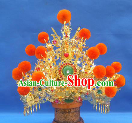 Handmade Chinese Traditional Immortals Orange Venonat Golden Helmet Hair Accessories Ancient Swordsman Hairdo Crown for Men