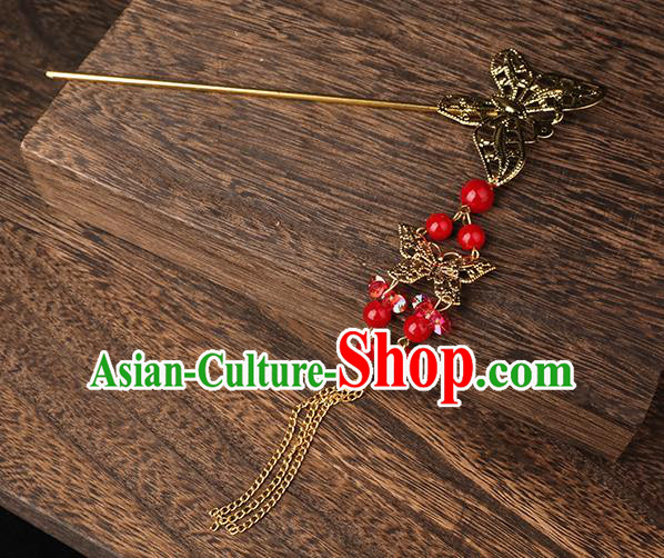 Handmade Chinese Wedding Golden Butterfly Tassel Hairpins Ancient Traditional Hanfu Hair Accessories for Women
