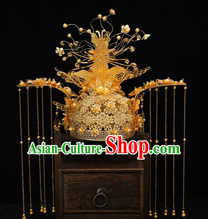 Handmade Chinese Wedding Tassel Phoenix Coronet Hairpins Ancient Traditional Hanfu Hair Accessories for Women