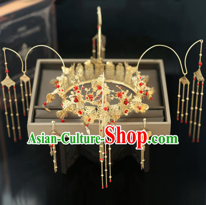 Handmade Chinese Ancient Wedding Hairpins Tassel Phoenix Coronet Traditional Bride Hanfu Hair Accessories for Women