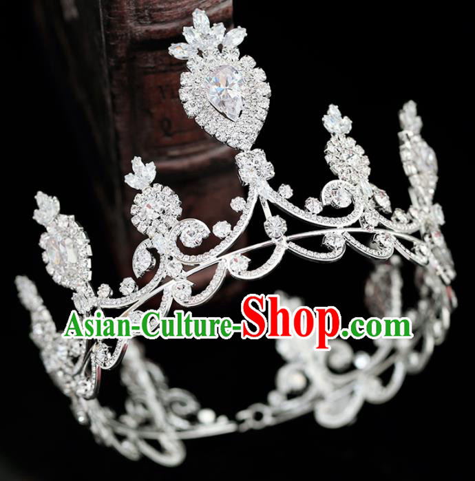 Top Grade Handmade Baroque Zircon Royal Crown Princess Wedding Bride Hair Accessories for Women