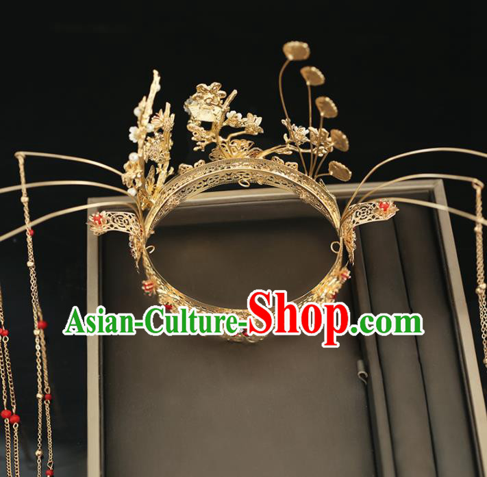 Handmade Chinese Ancient Wedding Hairpins Tassel Plum Blossom Phoenix Coronet Traditional Bride Hanfu Hair Accessories for Women