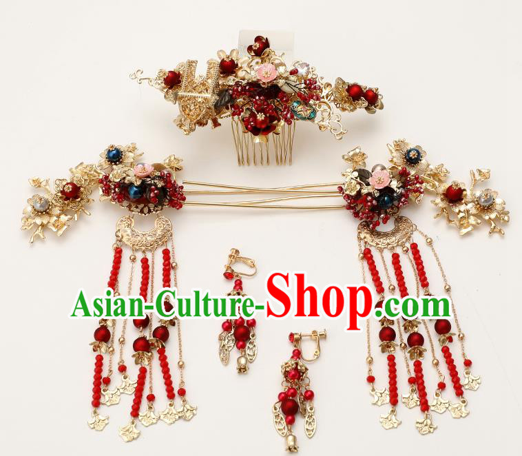 Handmade Chinese Wedding Hair Combs Tassel Hairpins Ancient Traditional Hanfu Hair Accessories for Women