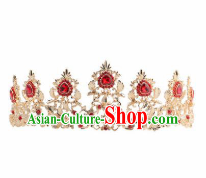 Handmade Wedding Princess Hair Accessories Baroque Red Crystal Royal Crown for Women