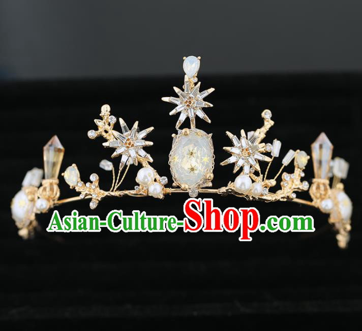 Top Grade Handmade Baroque Princess Golden Royal Crown Wedding Bride Hair Accessories for Women