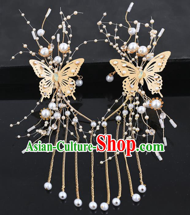 Handmade Chinese Classical Ear Accessories Ancient Princess Hanfu Golden Butterfly Earrings for Women