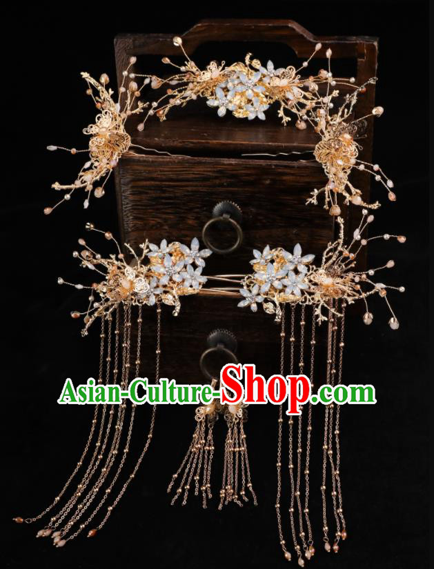 Handmade Chinese Wedding Hairpins Opal Hair Crown Ancient Traditional Hanfu Hair Accessories for Women